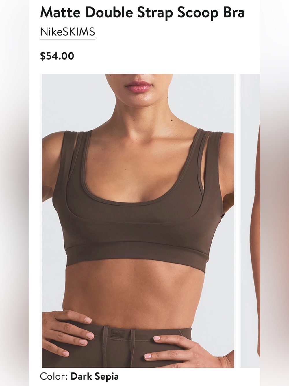 NikeSKIMS NEW Size M Matte Double Strap Scoop Bra Color Dark Sepia $54 MSRP